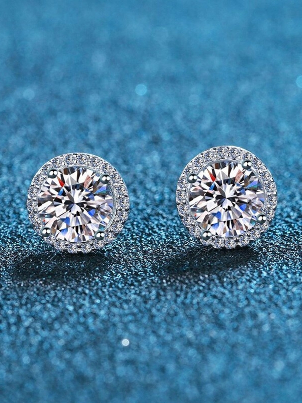 Round  Moissanite Halo Stud Earrings Vvs1 Certified